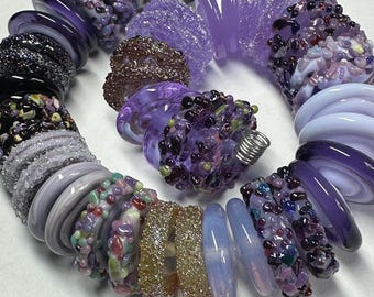 Shades of violet Handmade Lampwork Glass Beads, Rustic Disk Beads, (2mm)