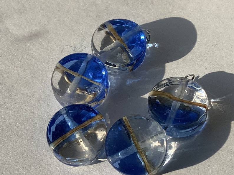 Blue/clear Handmade Glass Lampwork Bead set, 15mm, lozenge zdjęcie 2