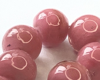 Rose pink on pink silver Handmade Lampwork Glass Bead set, 11mm, round