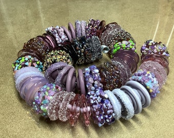Shades of Plum purple Handmade Lampwork Glass Beads Rustic Beads Handmade Beads, Organic, 18mm, disk