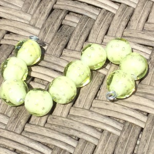 Pale Green/Pure Silver Handmade Glass Lampwork Beads, focal filler art bead 11mm round 画像 2