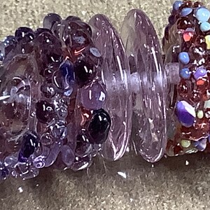 Shades of purple Handmade Lampwork Glass Beads Rustic Beads Handmade Beads, Organic, 18mm, disk image 6