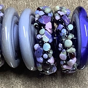 Shades of purple Handmade Lampwork Glass Beads Rustic Beads Handmade Beads, Organic, 18mm, disk image 5