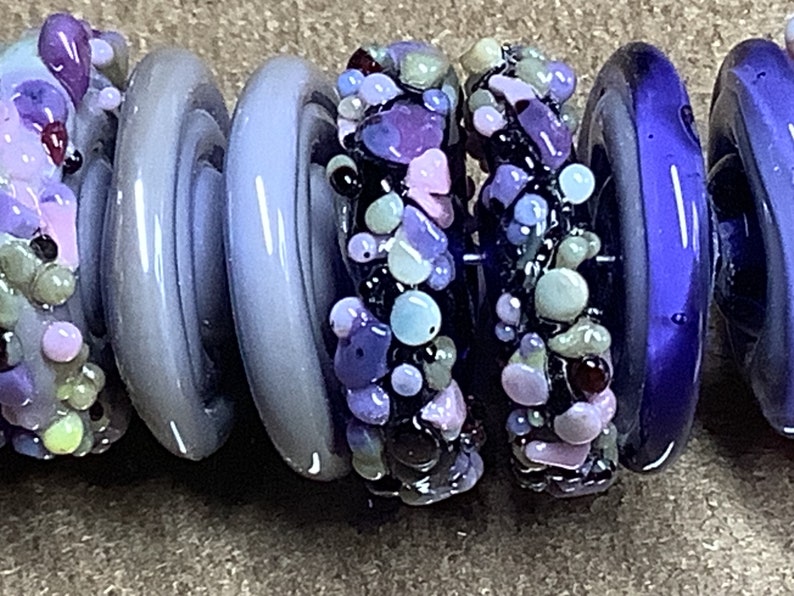 Shades of purple Handmade Lampwork Glass Beads Rustic Beads Handmade Beads, Organic, 18mm, disk image 5