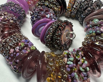 Shades of purple Handmade Lampwork Glass Beads, Rustic Disk Beads, (2mm)