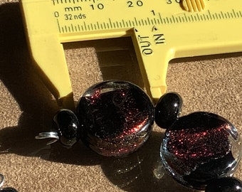 Cherry red dichroic on black large Handmade Lampwork Glass Beads,Lozenge, 18mm