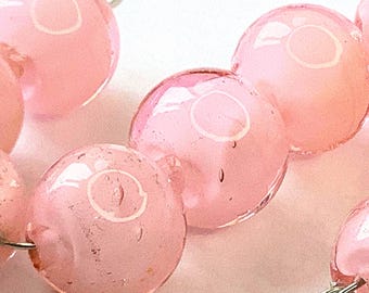 Hot pink on white Handmade Lampwork Glass Bead set, 11mm, round