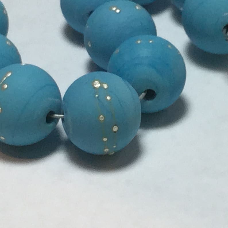 round Turquoisesilver Handmade Lampwork Glass Bead set 11mm