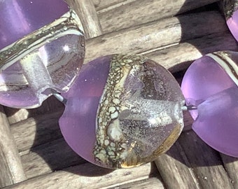 Crocus purple/Clear Handmade Glass Lampwork Beads, Lentil 15mm