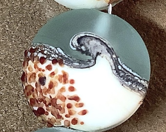 Wave Handmade Glass Lampwork Beads, straight sided lentil, focal, filler ,25mm