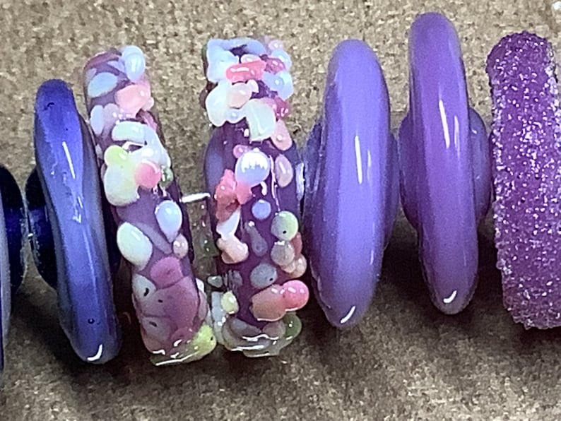 Shades of purple Handmade Lampwork Glass Beads Rustic Beads Handmade Beads, Organic, 18mm, disk image 4