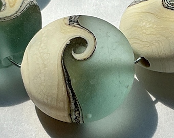 Wave Handmade Glass Lampwork Beads, straight sided lentil, focal, filler ,25mm