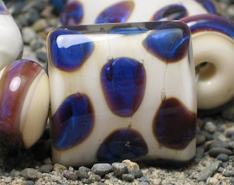 Ivory/Purple Handmade Lampwork Glass Bead set, OOAK, 20mm, Pillow