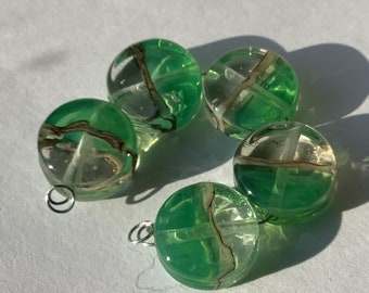 Green/clear Handmade Lampwork Glass Bead set, 15mm, lozenge