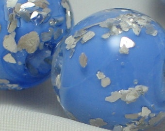 Periwinkle/Glitter Handmade Glass Lampwork Bead set, 11mm round