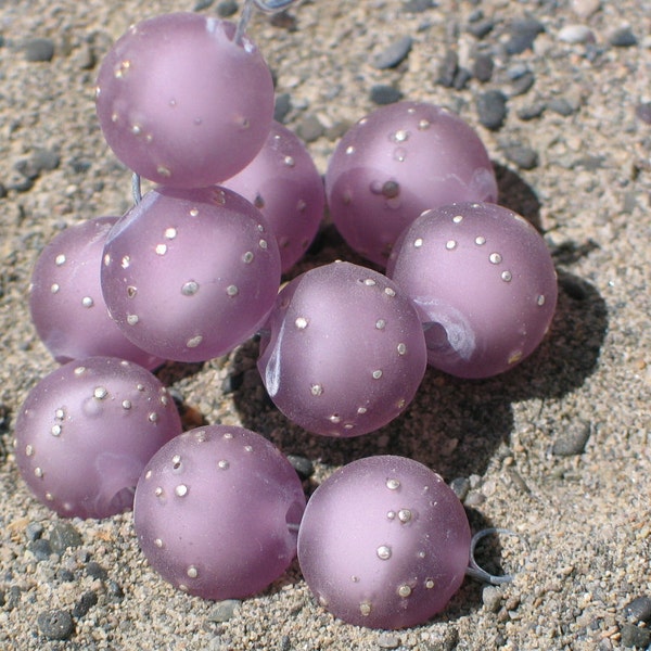 Handmade Glass Lampwork Beads, jewelry supplies, 12mm Pale Purple/Silver/Etched/Frosted