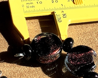 Cherry red dichroic on black large Handmade Lampwork Glass Beads,Lozenge, 18mm