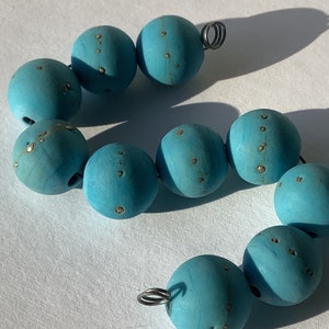 Turquoise/Silver Handmade Glass Lampwork Bead set, 11mm, round 画像 1