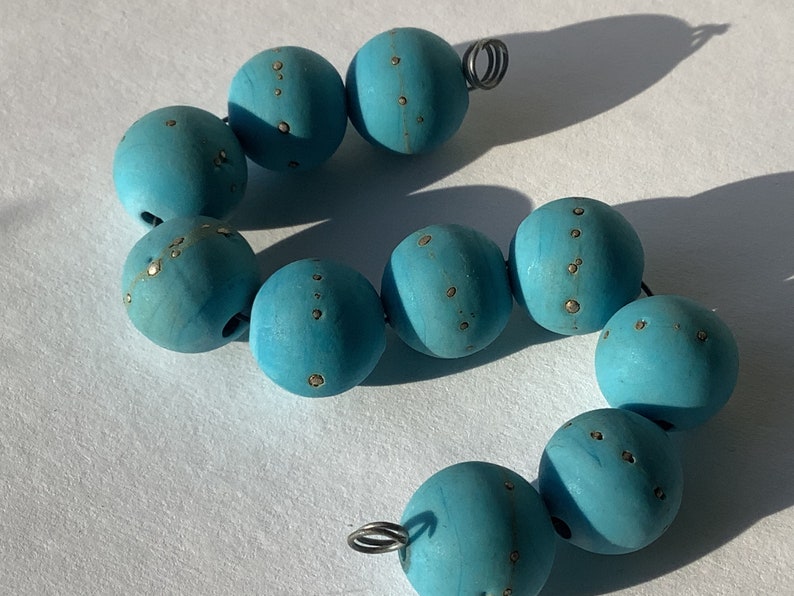 Turquoise/Silver Handmade Glass Lampwork Bead set, 11mm, round 画像 1