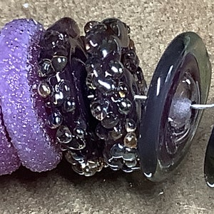 Shades of purple Handmade Lampwork Glass Beads Rustic Beads Handmade Beads, Organic, 18mm, disk image 2