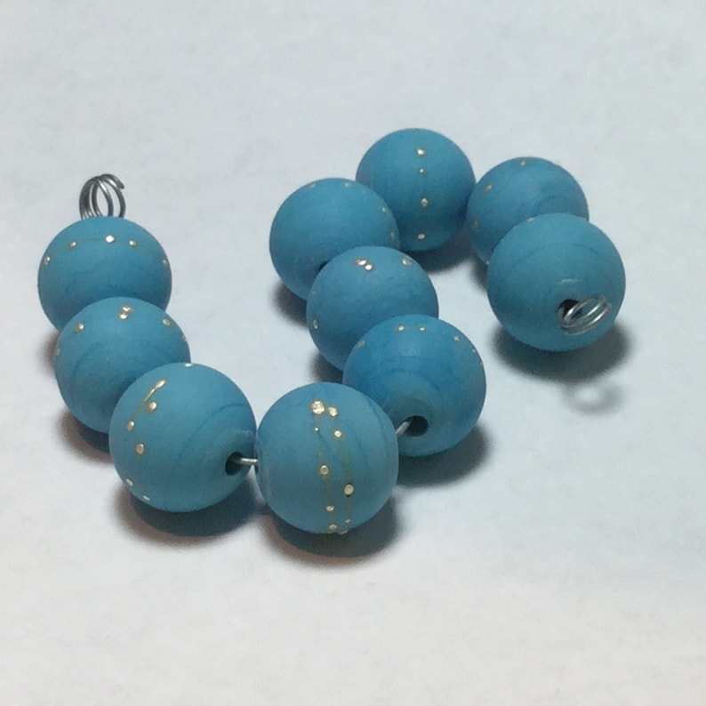 round Turquoisesilver Handmade Lampwork Glass Bead set 11mm