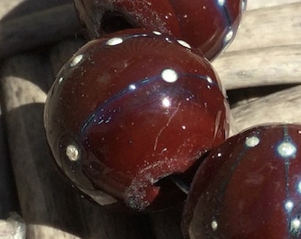 Dark brown/silver wire glass Lampwork Bead set, 11mm, round