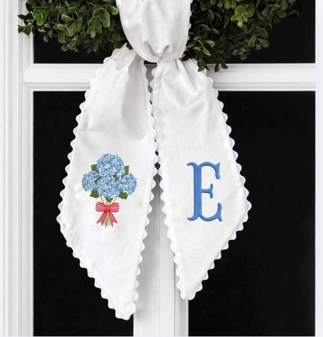 Personalized Hydrangea Wreath Sash | Monogram Door Decor, Ric Rac Trim ...