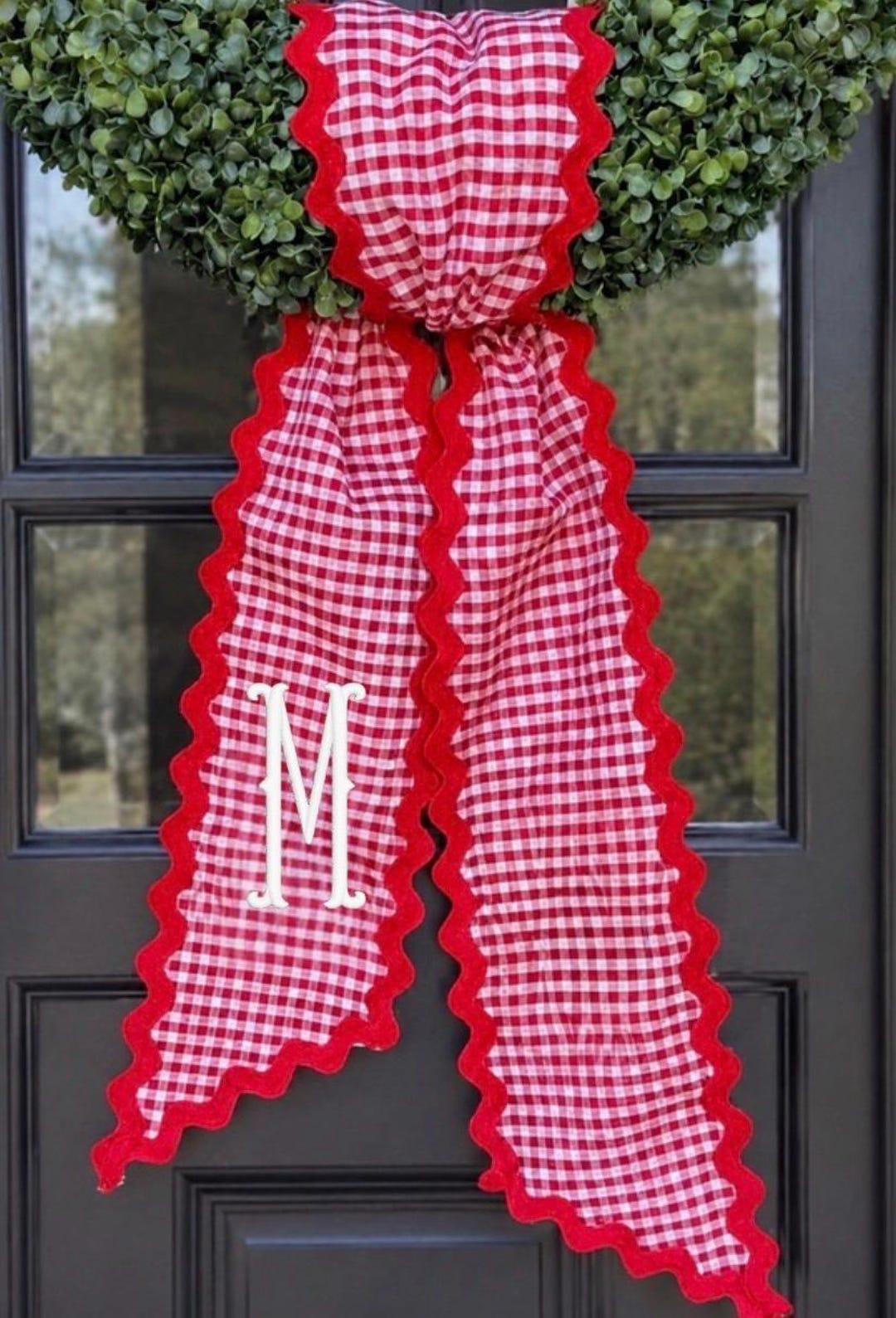 Red Gingham Ric Rac Wreath Sash | Personalized Monogram Door Decor ...