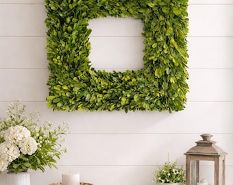 18” Square Boxwood Wreath | Preserved Greenery | Front Door Decor | Year Round