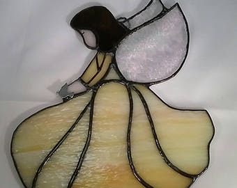 Amarillo claro con un toque de ángel de vidriera naranja, ángel de la guarda, regalo de confirmación, adorno de ángel de cristal de regalo de comunión