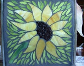 Sunflower Lighted Glass Block mosaic lime green background, garden decoration, night light, stained glass flower
