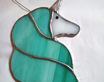 Large unicorn stained glass ornament in mint green