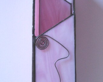 Light Pink Stained Glass Vase, Light Pink Stained Glass Candle Holder, Fireplace Matches Holder