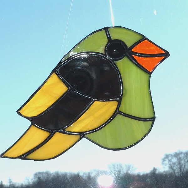 Stained Glass Bird, Garden Decor, Lime Green Bird, Bird Suncatcher, Whimsical Bird