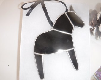 Solid Black Dala Horse Ornament, Swedish Christmas Ornament, Tiffany Style Stained Glass Horse, Swedish Custom