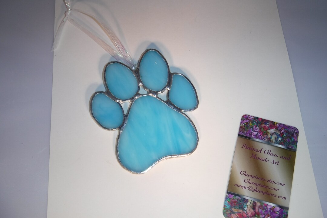 Sky Blue Stained Glass Dog Paw Etsy
