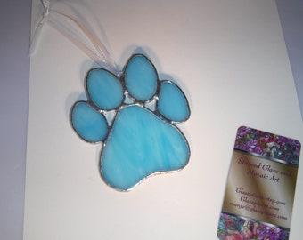 Sky blue stained glass dog paw