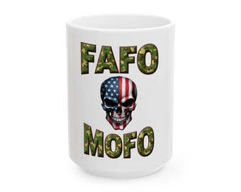 FAFO MOFO Coffee Mug - Patriotic Skull American Flag Mug - Funny Conservative Gift