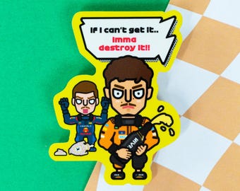 F1 Lando Norris “¡Si no puedo conseguirlo, lo destruiré!” ft Max Verstappen / Lindas pegatinas impermeables de F1 / Gran Premio de Hungría / Deportes de motor