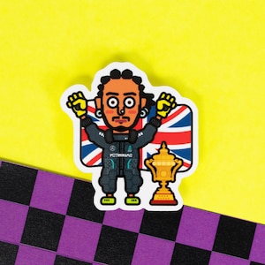 F1 Lewis Hamilton Sticker | Silverstone British GP flag victory and trophy | Cute F1 stickers for notebooks, laptops, phone case and bottles