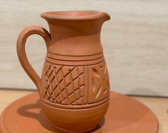 Handmade Terracotta Unglazed Clay Pitcher , Earthenware Beverage Jar from Egypt, Pottery Mud Water Jug,