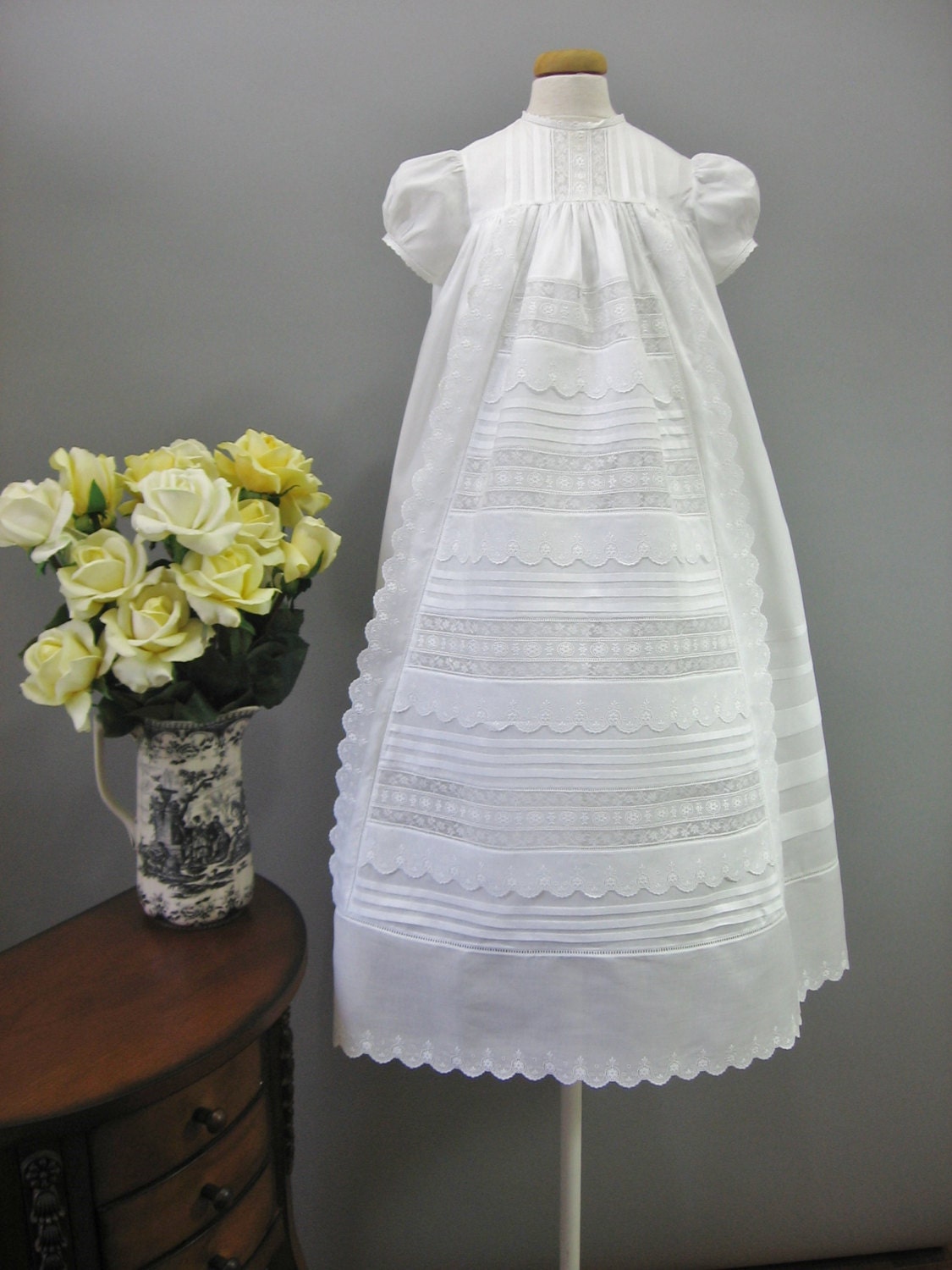 Flower Girls White Embroidered Organza Christening Baptism Dress Gown Dedication