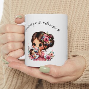Con Amor y Cafe | Baby and Mom Ceramic Mug | Mom Mug | Latina Gifts for Her | Coffee Mugs for Mom | Spanish Saying Mug | Birthday Gift
