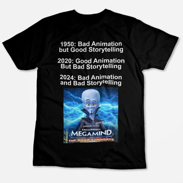 Animated Storytelling Tee: 1950 vs 2020 vs 2024 - Evolution of Animation and Storytelling Humor on a Shirt!