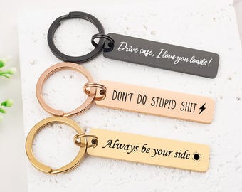 Stainless Steel Bar Keychain, Personalized Gift for Anniversary, Valentines Gift for Boyfriend,Engraved Stainless Steel Rectangle Keychain