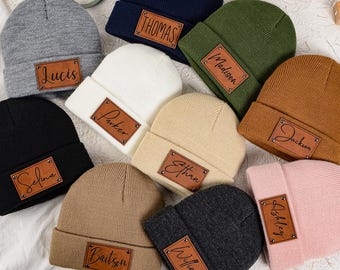 Name Hat | Custom Baby Kids Child Baby Newborn Beanie | Slouchy | Personalized Hat | Baby Shower Gift | Christmas gifts | Leather Patch