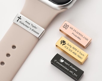 Personalized Medical Alert Smart Watch Charm: Stamped Emergency ID, First Responder ID Tag for Apple Watch Band