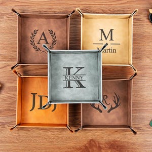 Personalized Leather Catchall for Men, Initial Engraved Valet Tray Gift for Dad,Father's Day Gift,Valet tray for men, Catch All Tray