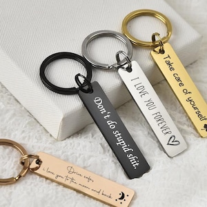 Edelstahl Bar Schlüsselbund, personalisiertes Geschenk für Jahrestag, Valentinstag Geschenk für Freund, gravierter Edelstahl Rechteck Schlüsselbund