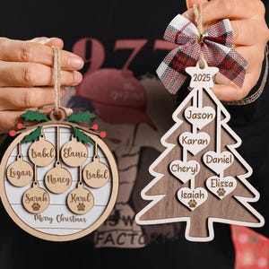 2025 Benutzerdefinierte hölzerne Familie Weihnachtsverzierung, personalisierte Verzierung mit Namen, Weihnachtsbaumverzierung, gravierte Familien-Haustier-Verzierung